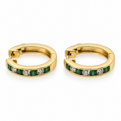Pre Owned 14ct Emerald and Diamond Hoop Earrings ZC46
